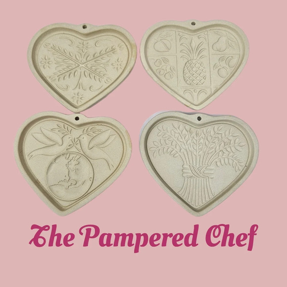 The Pampered Chef Family Heritage Stoneware Cookie Molds Qty 4 Has some recipes - Picture 1 of 10
